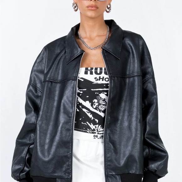 Princess Polly Jackets & Blazers - Princess Polly Goldsmith Faux Leather Bomber Jacket Black